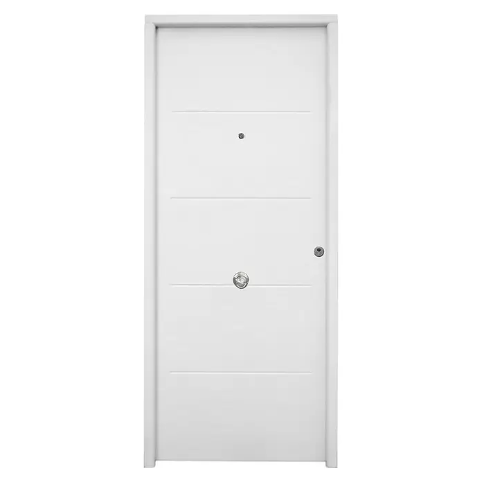 THT Puerta de entrada de seguridad exterior Saga 100 Ranurada - 90 x 210 cm, Apertura según normativa: Izquierda, Blanco - Vista frontal