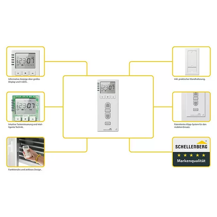 Schellenberg Funk-Zeitschaltuhr Premium - Unterstützte Systeme: Abus Smart Friends System, Geeignet für: 25 Funk-Motoren