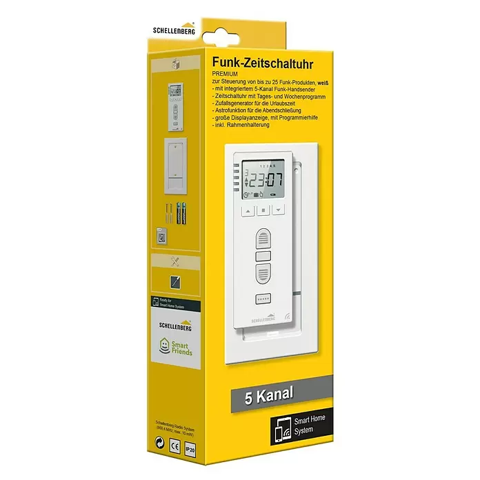 Schellenberg Funk-Zeitschaltuhr Premium - Unterstützte Systeme: Abus Smart Friends System, Geeignet für: 25 Funk-Motoren - Diagonale Ansicht