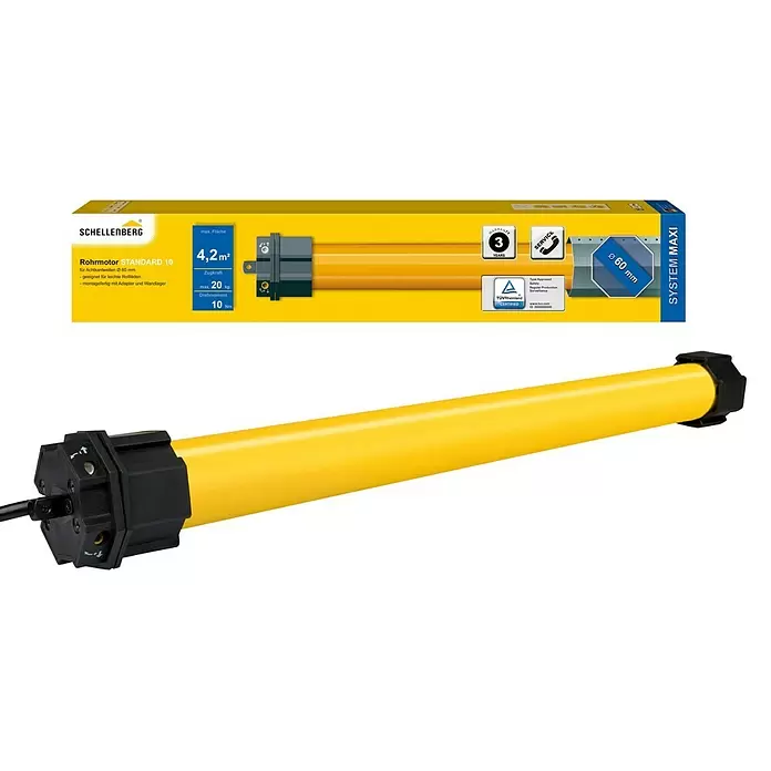Schellenberg Rohrmotor Maxi Standard 10 - Max. Rollladenfläche: 4,2 m² bei Kunststoffrollläden, Einbaulänge: 500 mm, Zugkraft: 20 kg - Diagonale Ansicht