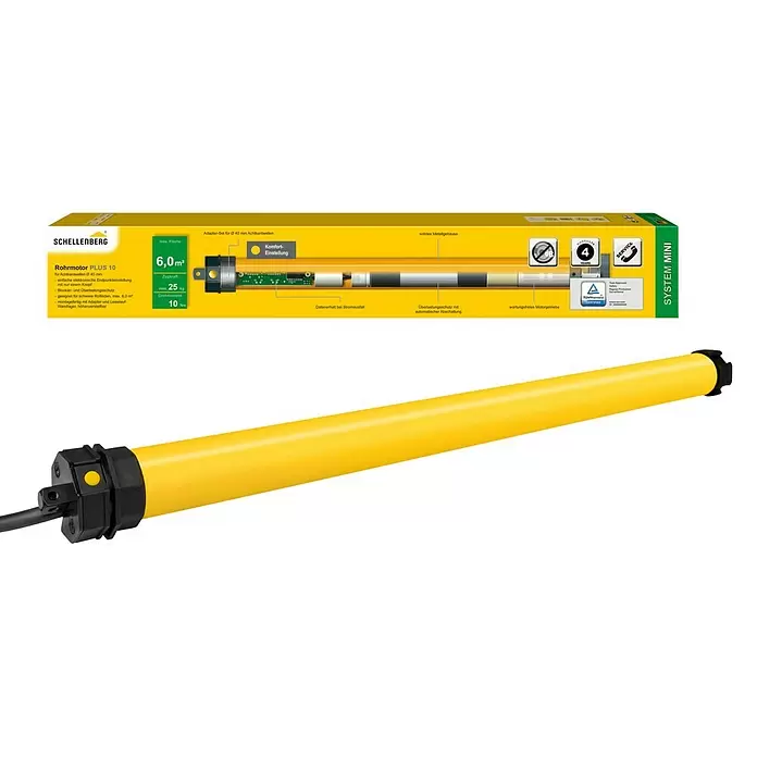 Schellenberg Rohrmotor Mini Plus 10 - Max. Rollladenfläche: 6 m² bei Kunststoffrollläden, Einbaulänge: 570 mm, Zugkraft: 25 kg - Diagonale Ansicht