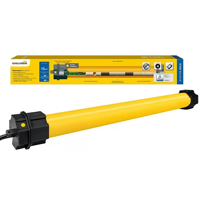 Schellenberg Rohrmotor Maxi Plus 40 - Max. Rollladenfläche: 15 m² bei Kunststoffrollläden, Einbaulänge: 620 mm, Zugkraft: 60 kg - Diagonale Ansicht