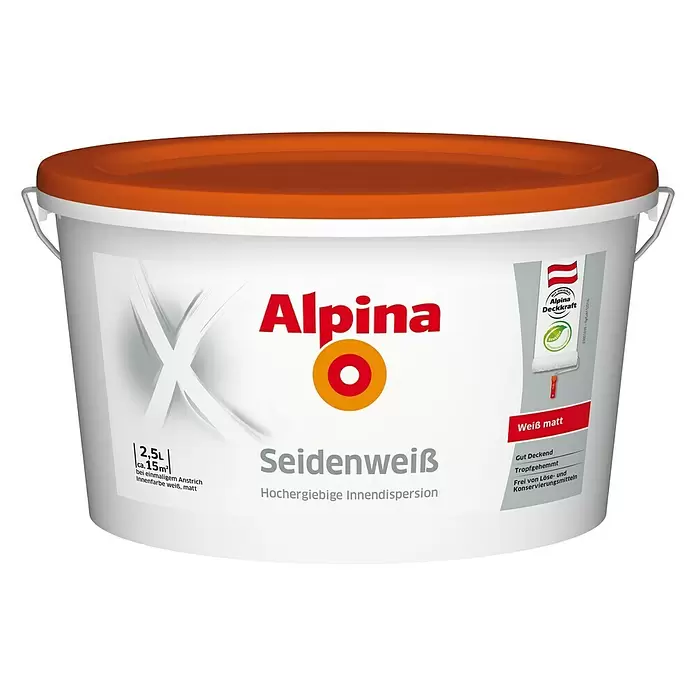 Alpina Wandfarbe Seidenweiß - Weiß, 2,5 l, Matt - Vorderansicht