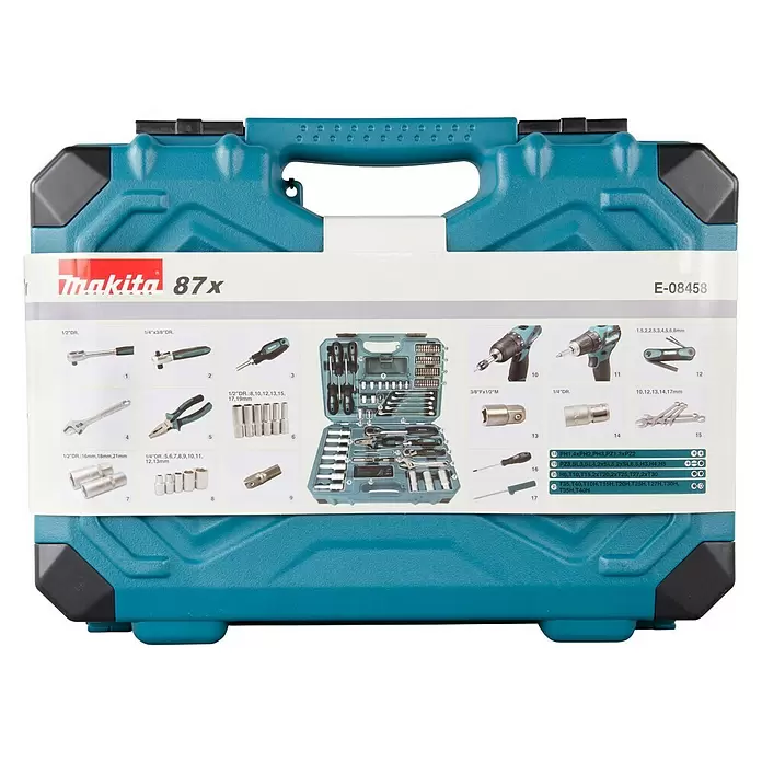 Makita Werkzeugkoffer - Chrom-Vanadium-Stahl, 87 -tlg. - Vorderansicht