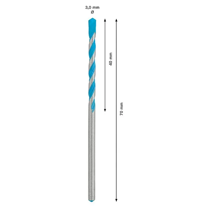 Bosch Professional Expert Broca multiuso CYL-9 MultiConstruction - Ø x L: 3 x 70 mm, Longitud de trabajo: 40 mm - Dibujo técnico