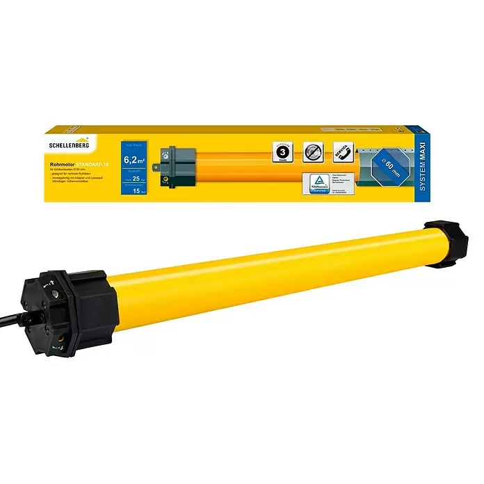 Schellenberg Rohrmotor Maxi Standard 15 - Max. Rollladenfläche: 6,2 m² bei Kunststoffrollläden, Einbaulänge: 500 mm, Zugkraft: 25 kg - Diagonale Ansicht