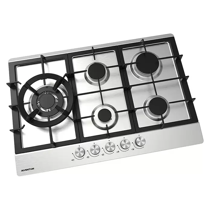 Inventum Kookplaat Gas IKG7523WGRVS - Aantal pitten: 5 st., Gas - Top-down weergave