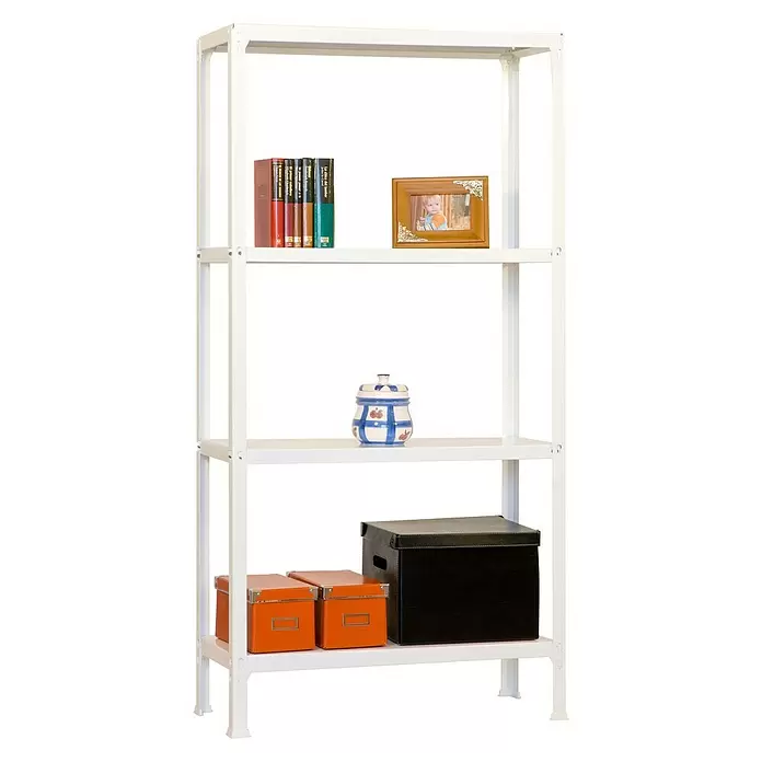 Simonrack Homeclick Estantería metálica Plus - L x An x Al: 30 x 100 x 160 cm, Capacidad de carga: 150 kg/balda, Número de baldas: 4 ud., Inserción, Blanco - Producto en uso