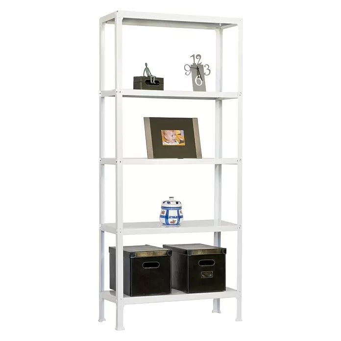 Simonrack Homeclick Estantería metálica Plus - L x An x Al: 30 x 100 x 180 cm, Capacidad de carga: 150 kg/balda, Número de baldas: 5 ud., Inserción, Blanco - Producto en uso