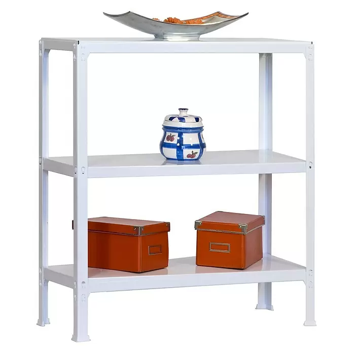 Simonrack Simonhome Estantería metálica Wood Mini - L x An x Al: 30 x 80 x 90 cm, Capacidad de carga: 150 kg/balda, Número de baldas: 3 ud., Blanco - Producto en uso