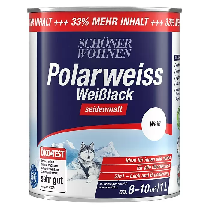 SCHÖNER WOHNEN-Farbe Weißlack Polarweiß - 1 l, Weiß, Seidenmatt - Vorderansicht