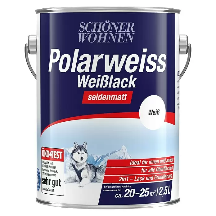 SCHÖNER WOHNEN-Farbe Weißlack Polarweiß - 2,5 l, Weiß, Seidenmatt - Vorderansicht