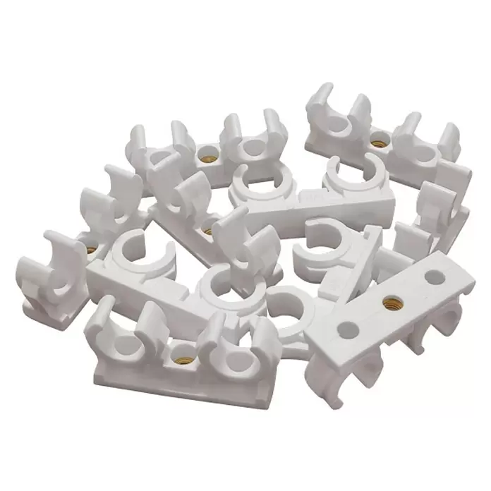 Doppel-Rohrclip-Set - 10 Stk., Durchmesser: 15 mm, Kunststoff - Diagonale Ansicht