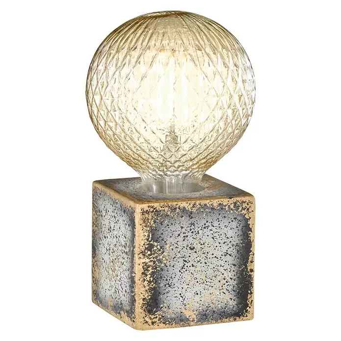 WOFI Tischleuchte Broad - 10 W, L x B x H: 10 x 10 x 10 cm, Anthrazit/Braun, E27 - Diagonale Ansicht