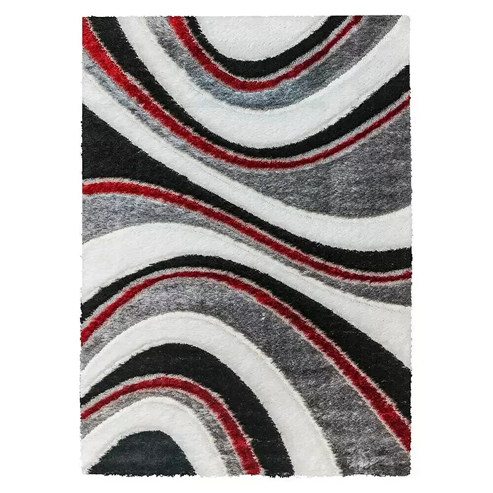 Alfombra de pelo largo Oxford Olas - Gris, 110 x 60 cm, 100% Poliéster - Vista descendente