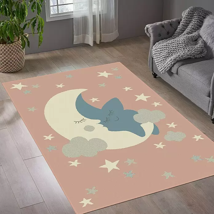Alfombra de pelo corto Felices Sueños - Rosa, 170 x 120 cm, 100% Polipropileno - Foto ambiente