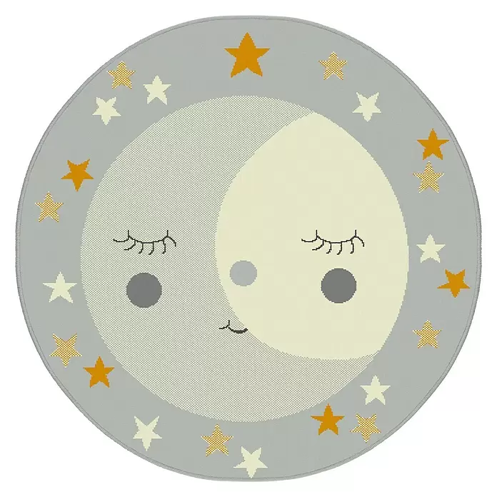 Alfombra de pelo corto Luna - Gris/Amarillo, Diámetro: 120 cm, 100% Polipropileno - Vista descendente