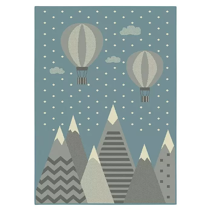 Alfombra de pelo corto Paisaje infantil - Azul, 170 x 120 cm, 100% Polipropileno - Vista descendente