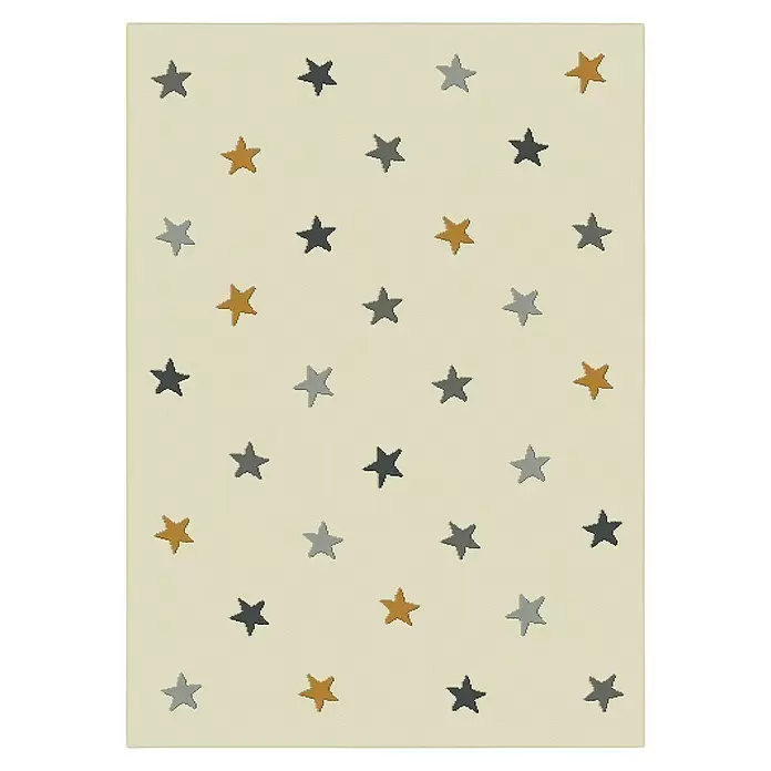 Alfombra de pelo corto Estrellas - Crudo/Mostaza, 170 x 120 cm, 100% Polipropileno - Vista descendente