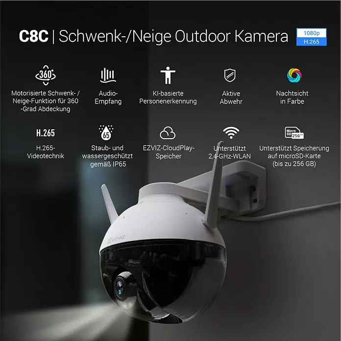 EZVIZ Cámara de vigilancia C8C - Ángulo de detección: 360 °, Alcance de detección: 30 m - Producto en uso