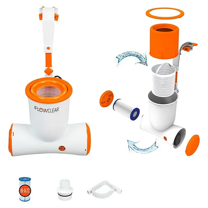 Bestway Flowclear Einhängeskimmer 2 in 1 - 48 W, Filterleistung: 2.574 l/h - Diagonale Ansicht