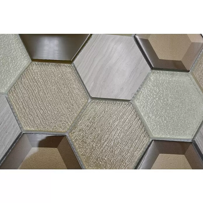 Mozaïektegel zeshoek HXN 77 - 26,5 x 30,5 cm, Beige, Glanzend - Close-up