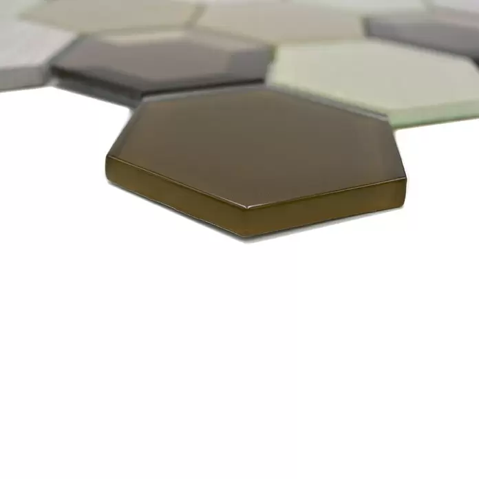 Mozaïektegel zeshoek HXN 77 - 26,5 x 30,5 cm, Beige, Glanzend - Close-up