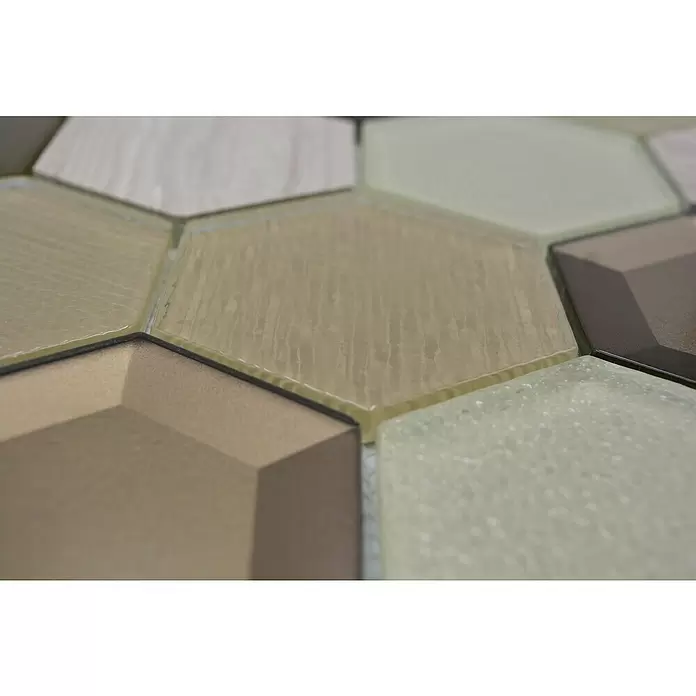 Mozaïektegel zeshoek HXN 77 - 26,5 x 30,5 cm, Beige, Glanzend - Close-up