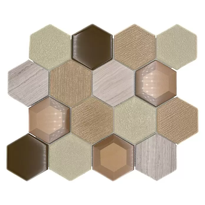Mozaïektegel zeshoek HXN 77 - 26,5 x 30,5 cm, Beige, Glanzend - Bovenaanzicht