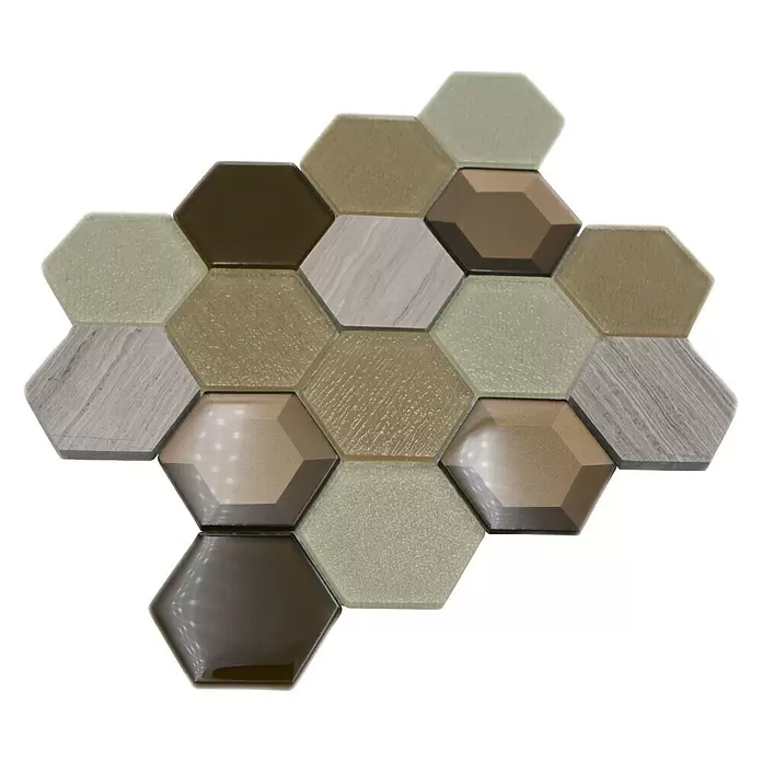 Mozaïektegel zeshoek HXN 77 - 26,5 x 30,5 cm, Beige, Glanzend - Diagonaal zicht
