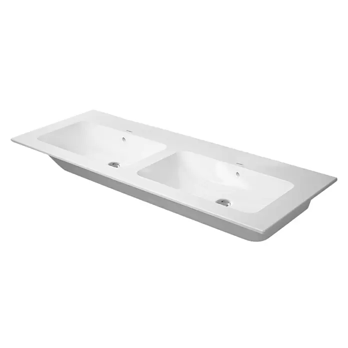 Duravit ME by Starck Doppelwaschtisch - 130 x 49 cm, Ohne Spezialglasur, Hahnloch: Ohne, Mit Überlauf, Weiß - Diagonale Ansicht
