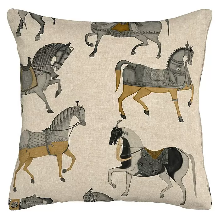 Cojín Caballos - Natural/Gris, 45 x 45 cm, 85 % algodón, 15 % lino - Vista frontal