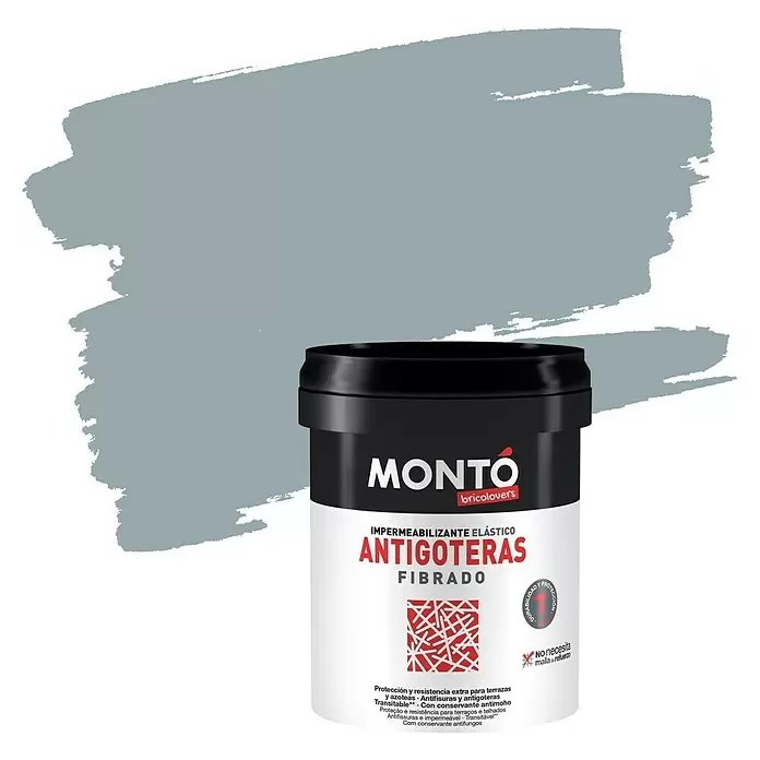 Montó Bricolovers Impermeabilizante Antigoteras Fibrado - Gris, 750 ml, Mate sedoso - Vista frontal