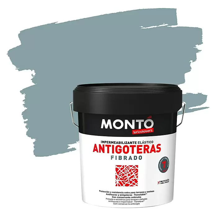 Montó Bricolovers Impermeabilizante Antigoteras Fibrado - Gris, 4 l, Mate sedoso - Vista frontal