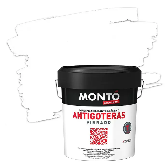 Montó Bricolovers Impermeabilizante Antigoteras Fibrado - Blanco, 12 l, Mate sedoso - Vista frontal