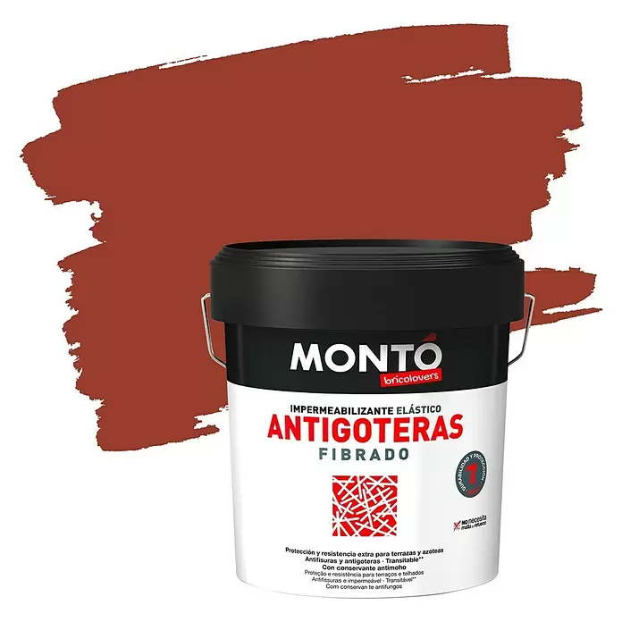 Montó Bricolovers Impermeabilizante Antigoteras Fibrado - Rojo, 4 l, Mate sedoso - Vista frontal