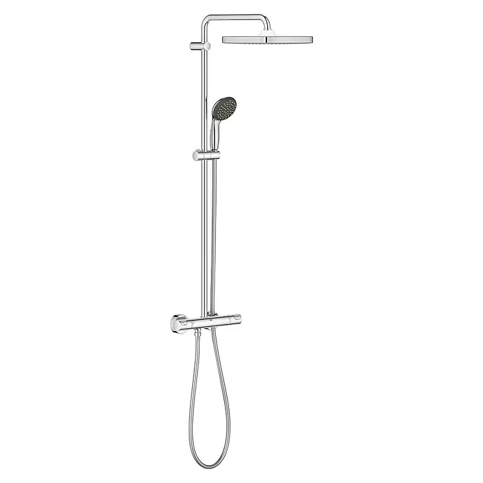 Grohe Vitalio Start Duschsystem 250 Cube - Mit Thermostatarmatur, Lochabstand: 101,6 cm, Chrom - Diagonale Ansicht