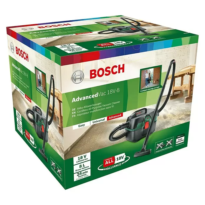 Bosch Advanced Nass-Trockensauger Vac 18V-8 - 8 l - Diagonale Ansicht