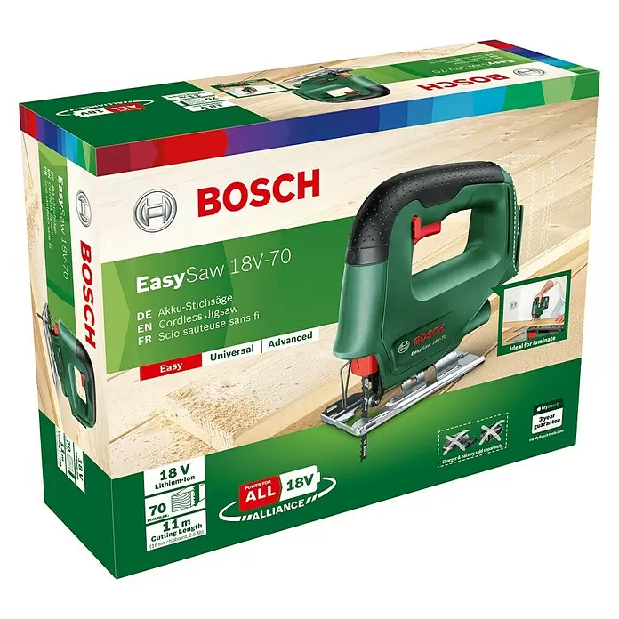 Bosch Easy Akku-Stichsäge Saw 18V-70 - 18 V, Ohne Akku, Leerlaufhubzahl: 0 - 2.600 Hübe/min - Diagonale Ansicht