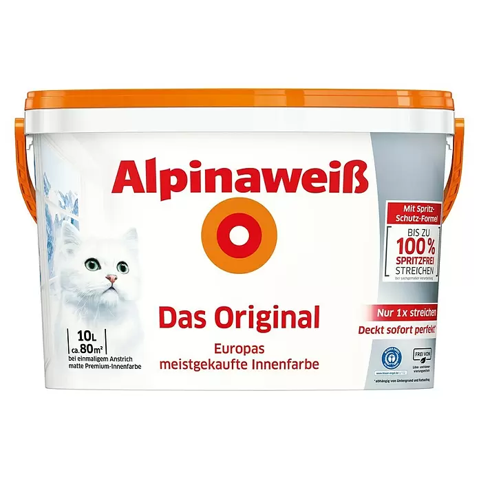Alpina Wandfarbe Alpinaweiß Aktion - Weiß, 10 l, Matt, Konservierungsmittelfrei - Vorderansicht