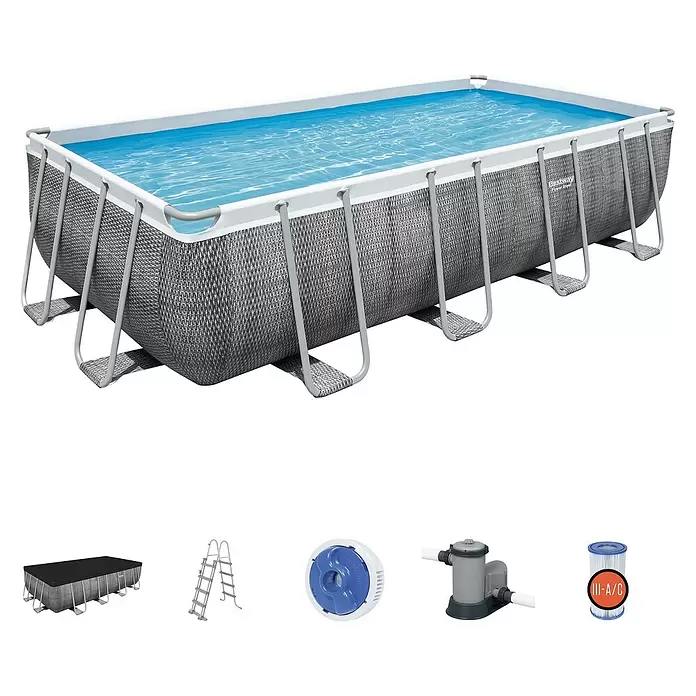 Bestway Frame-Pool-Set Power Steel - 14,812 l, Grau, L x B x H: 549 x 274 x 122 cm - Diagonale Ansicht
