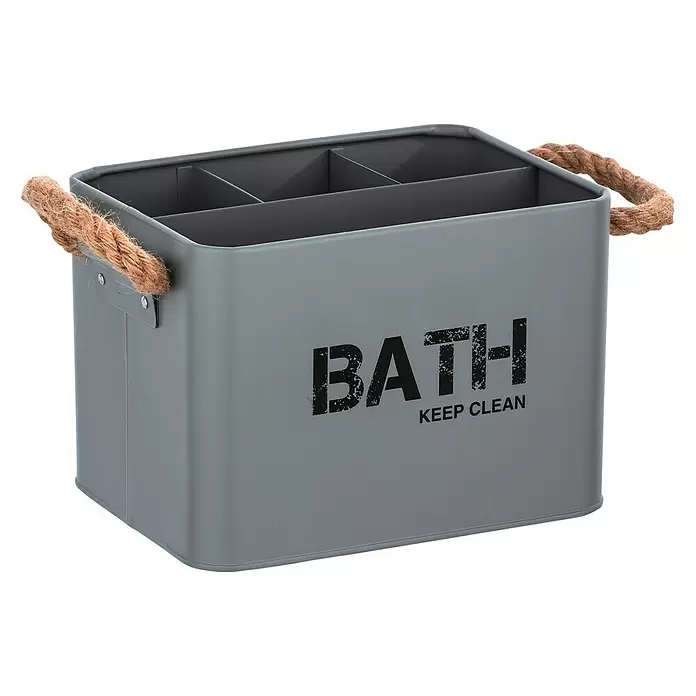 Wenko Bad-Aufbewahrungskorb Gara - 13 x 19 x 12,5 cm, Stahl, Grau - Diagonale Ansicht