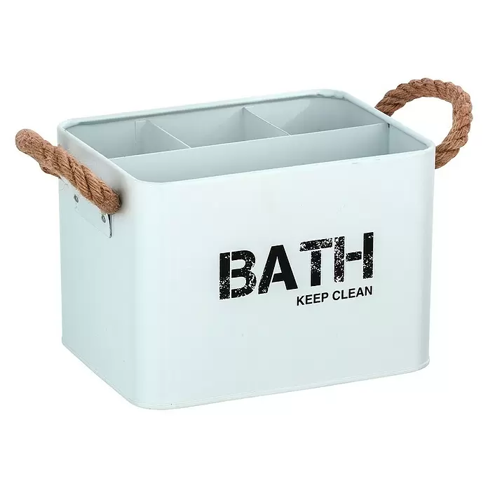 Wenko Bad-Aufbewahrungskorb Gara - 13 x 19 x 12,5 cm, Stahl, Weiß - Diagonale Ansicht