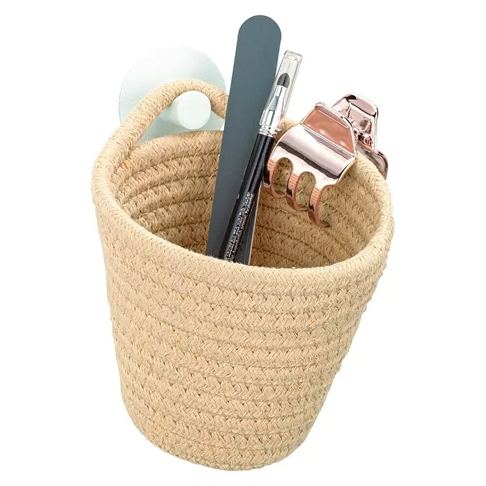 Wenko Ablagekorb Soria - 14,5 x 12,5 x 12 cm, Polyester, Beige - Diagonale Ansicht