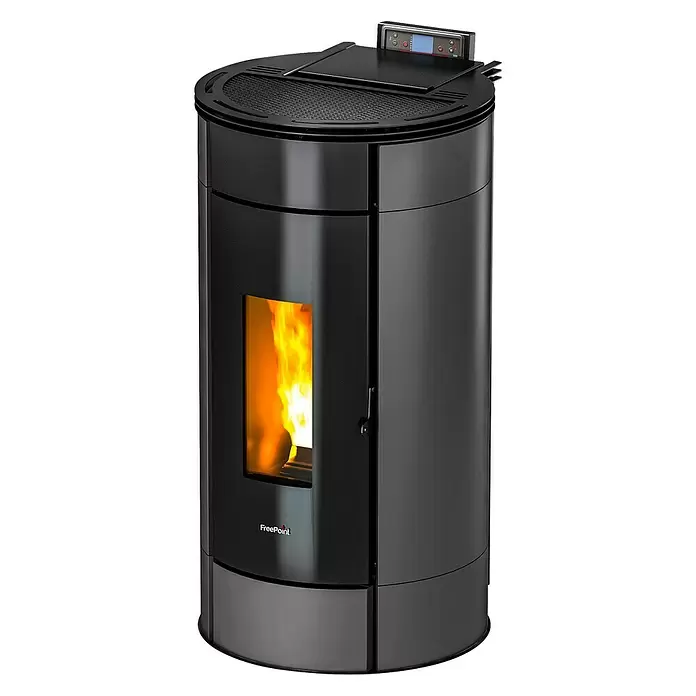 FreePoint Pelletofen Globe - 2,8 kW - 10,5 kW, Raumheizvermögen: 252 m³, Anthrazit - Diagonale Ansicht