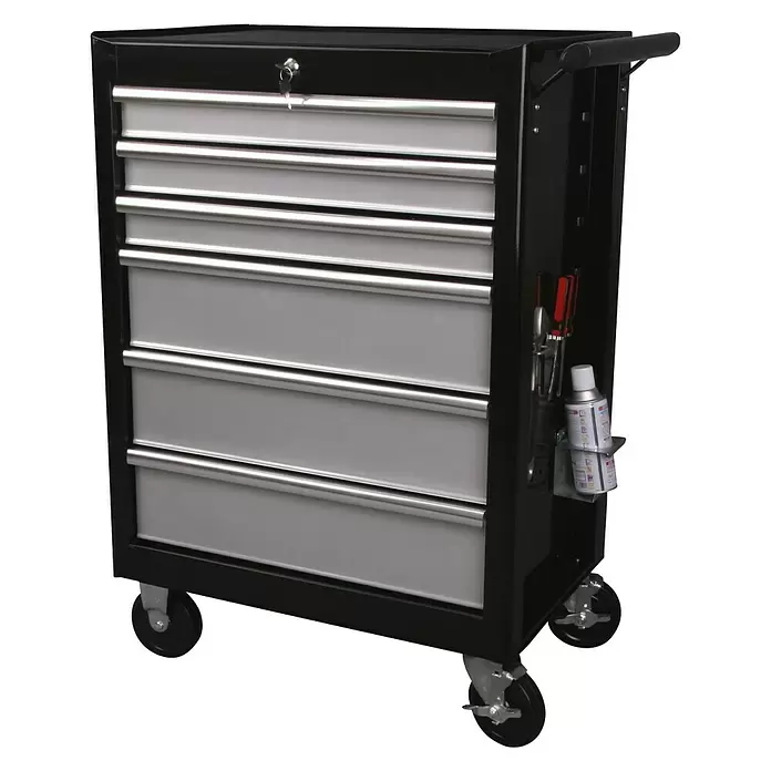 Wisent Werkstattwagen Black Edition - L x B x H: 67,6 x 45,9 x 85,7 cm, Ohne Werkzeug, Silber/Schwarz - Diagonale Ansicht