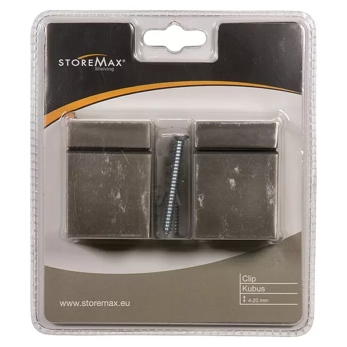 Storemax Bevestigingsclips KUBUS voor wandplanken - Rvs-look, Wandmontage, Belastbaarheid: 15 kg - Vooraanzicht