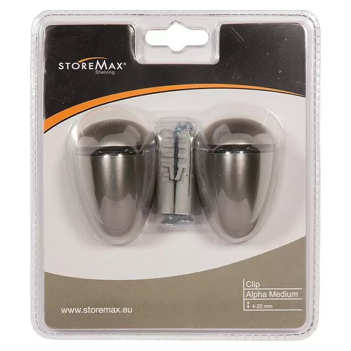 Storemax Bevestigingsclips Alpha Medium voor wandplanken - Rvs-look, Wandmontage, Belastbaarheid: 15 kg - Vooraanzicht