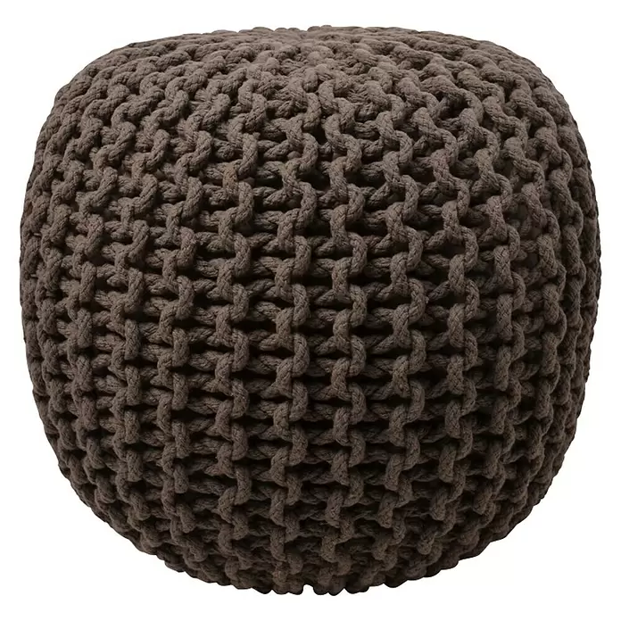 Sitzhocker Strick - Braun, Ø x H: 40 x 40 cm - Vorderansicht