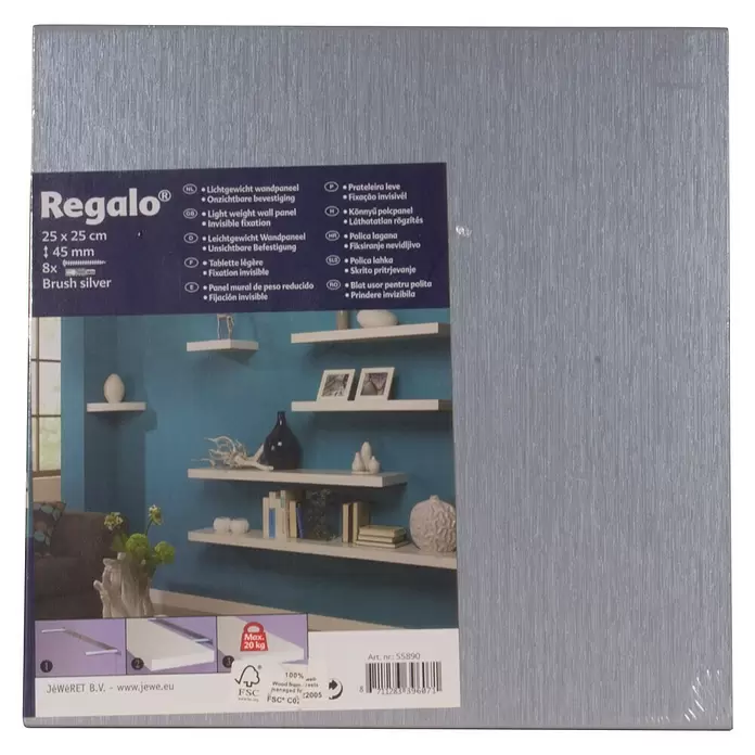 Storemax Wandschap zwevende plank - 25 x 25 x 4,5 cm, Zilver, Belastbaarheid: 20 kg - Vooraanzicht